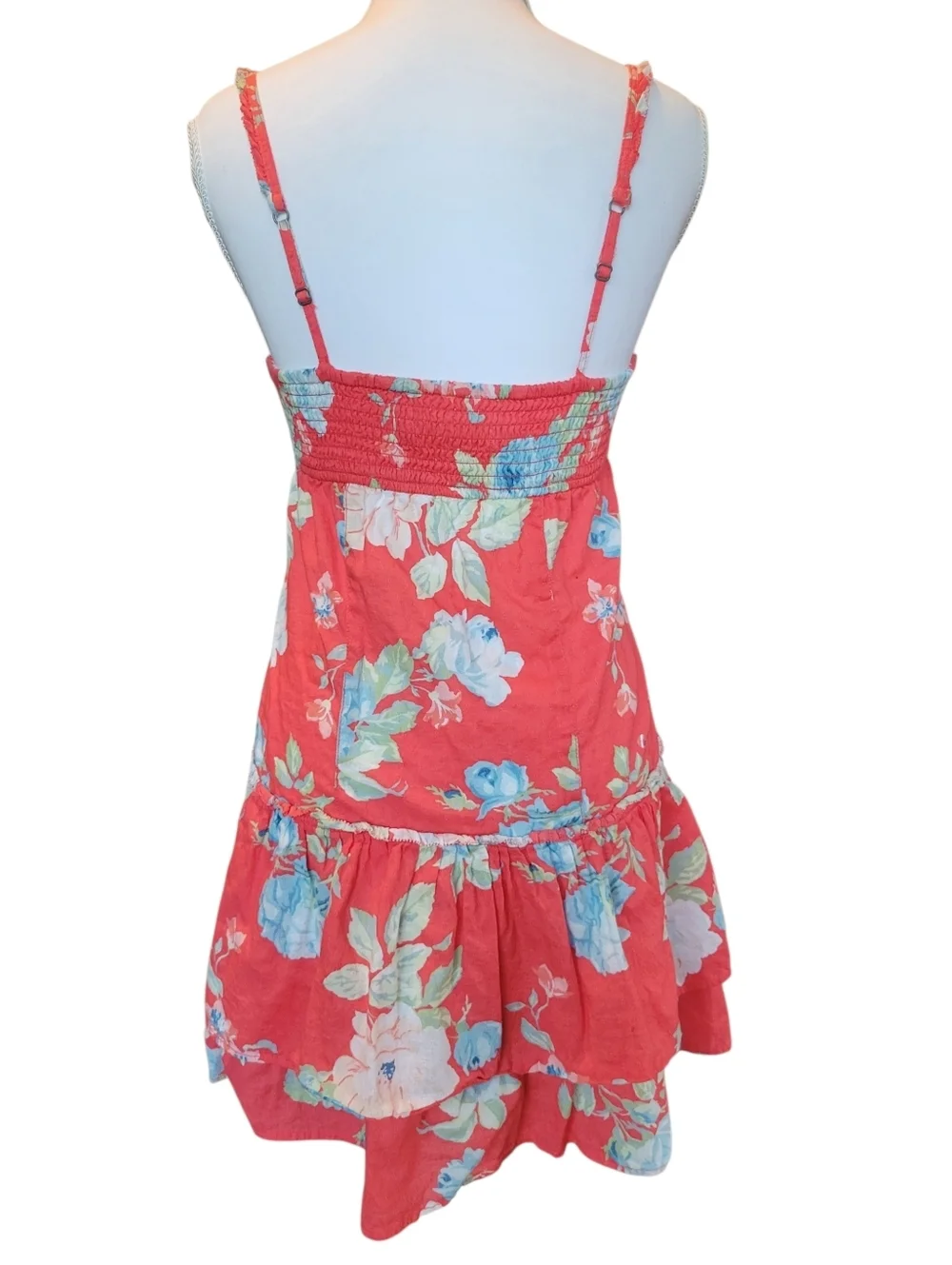 Abercrombie & Fitch Red Pink Blue Flowers Sweetheart Neckline Drop Waist Dress - Picture 5 of 7